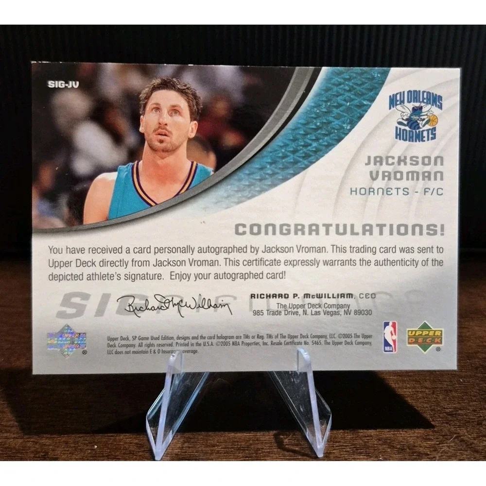 2005 SP Game Used Edition Jackson Vroman #SIG-JV Signficance Auto /100 Hornets